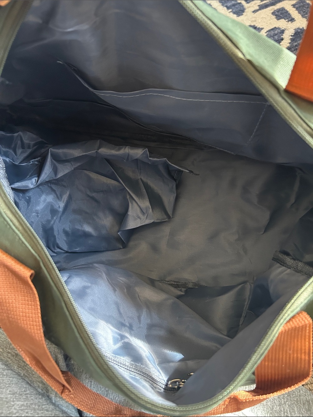 Olive Green Canvas Weekend Duffel Bag with Brown Straps - Picture 3 of 3